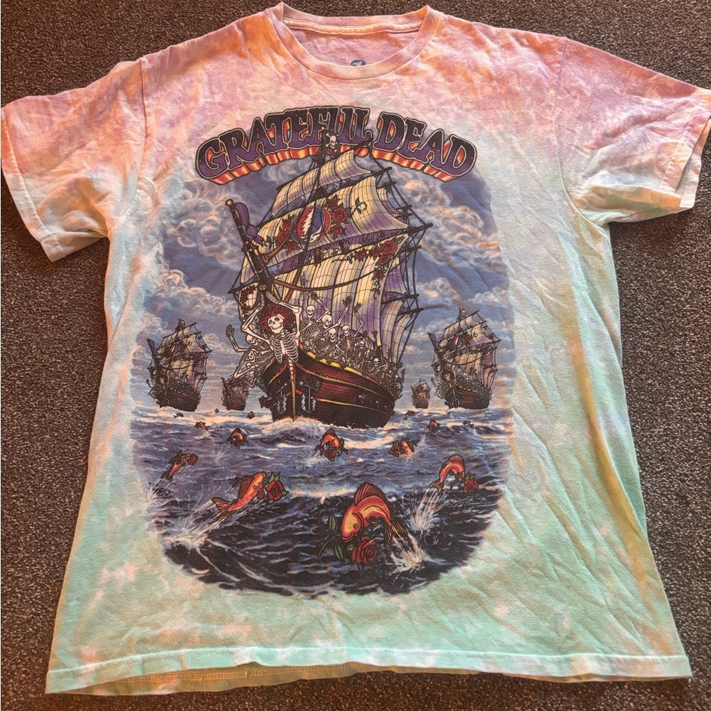 Men’s size Medium Liquid Blue 2001 Grateful Dead Tie Dye T Shirt ship of fools
